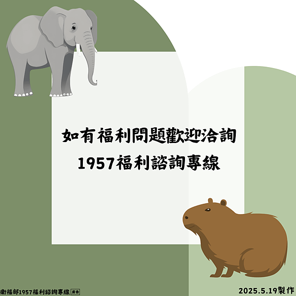 如有福利問題歡迎洽詢1957福利諮詢專線